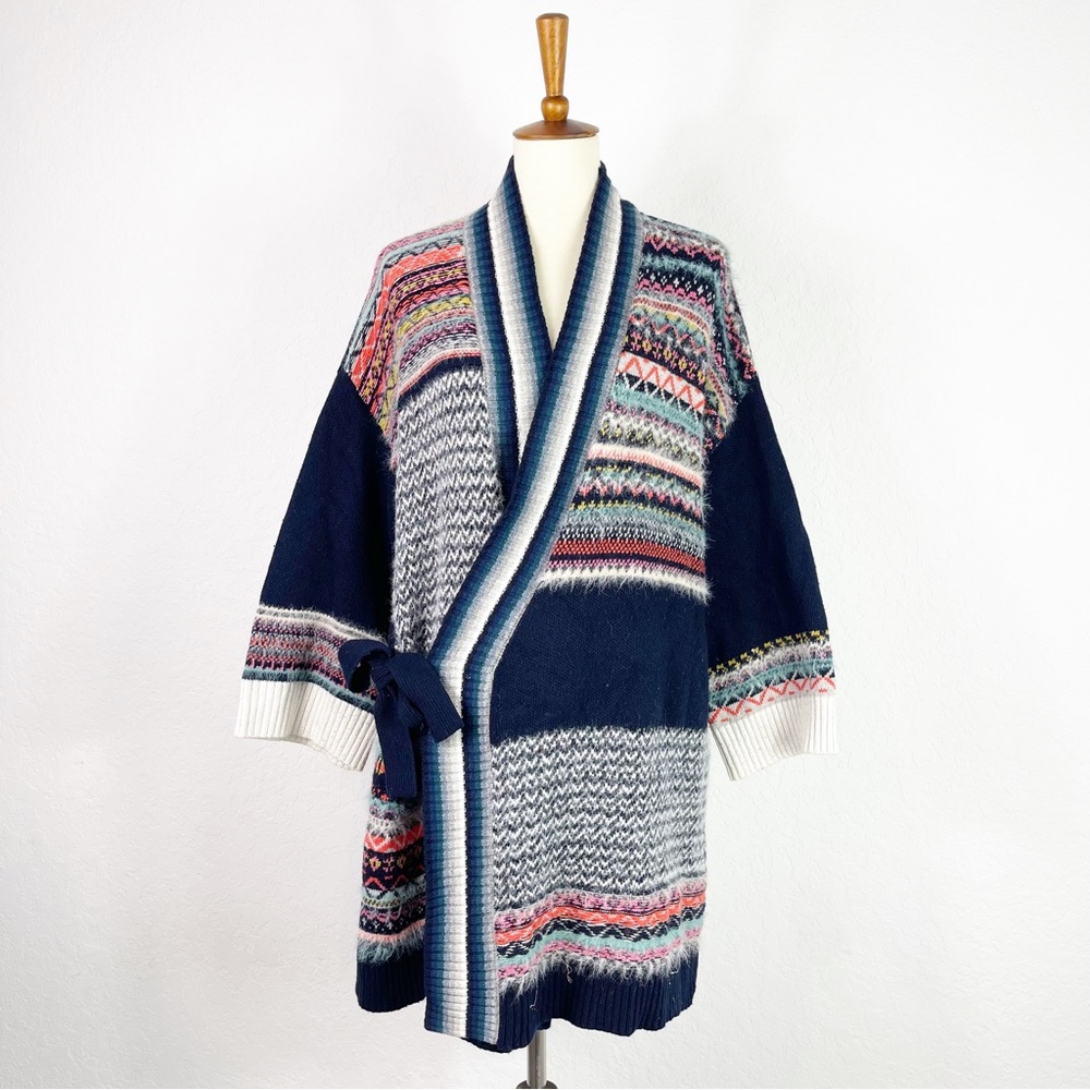 Anthropologie Multicolor Wool Cashmere Fair Isle Wrap Sweater Cardigan Size L